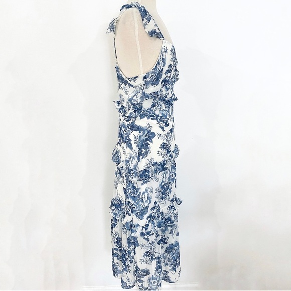 O.P. T blue floral midi dress with shoulder ruffles - Picture 5 of 13